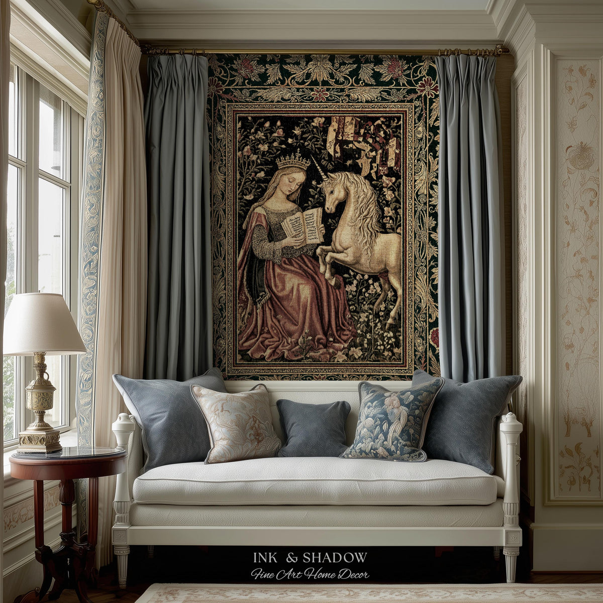 Baroque Storybook Rustic Wall Tapestry | Storybook Royalcore Decor Dark Romantic Cottagecore Tapestry Gothic Princess Woven Home Accent |