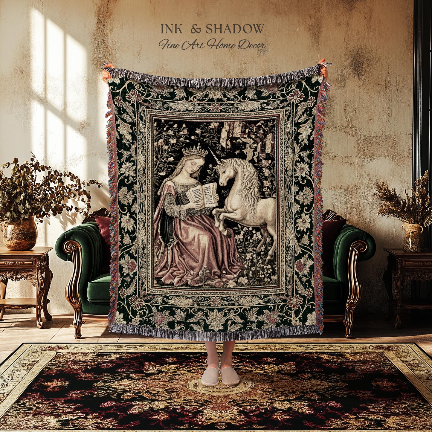 Baroque Storybook Rustic Wall Tapestry | Storybook Royalcore Decor Dark Romantic Cottagecore Tapestry Gothic Princess Woven Home Accent |