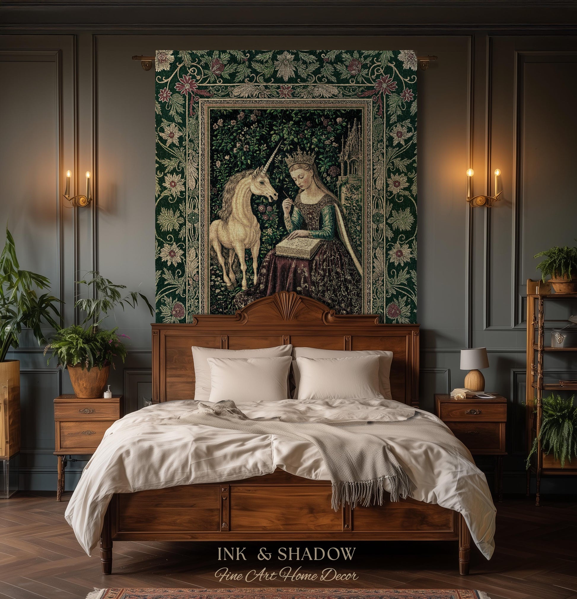 Whimsical Medieval Fantasy Throw Blanket | Rustic Storybook Cottagecore Coquette Regal Aesthetic Woven Tapestry Dark Royalcore Folklore |