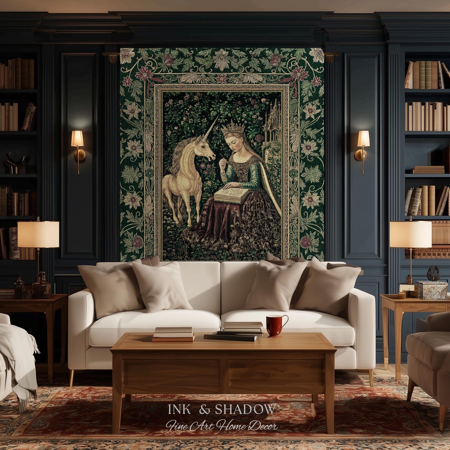 Whimsical Medieval Fantasy Throw Blanket | Rustic Storybook Cottagecore Coquette Regal Aesthetic Woven Tapestry Dark Royalcore Folklore |