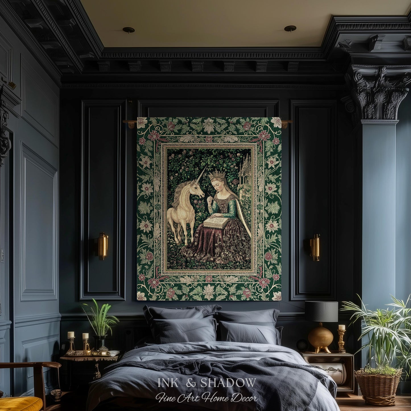 Whimsical Medieval Fantasy Throw Blanket | Rustic Storybook Cottagecore Coquette Regal Aesthetic Woven Tapestry Dark Royalcore Folklore |
