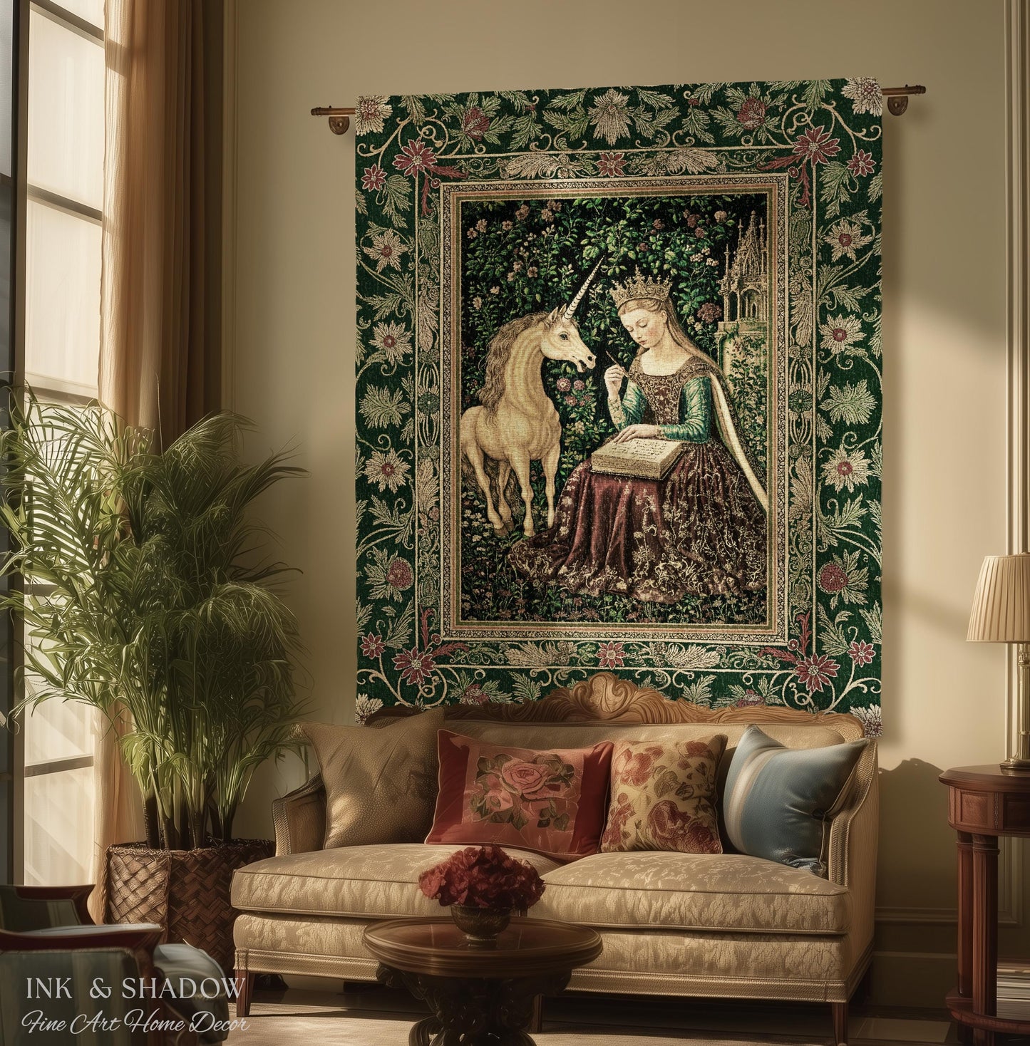 Whimsical Medieval Fantasy Throw Blanket | Rustic Storybook Cottagecore Coquette Regal Aesthetic Woven Tapestry Dark Royalcore Folklore |