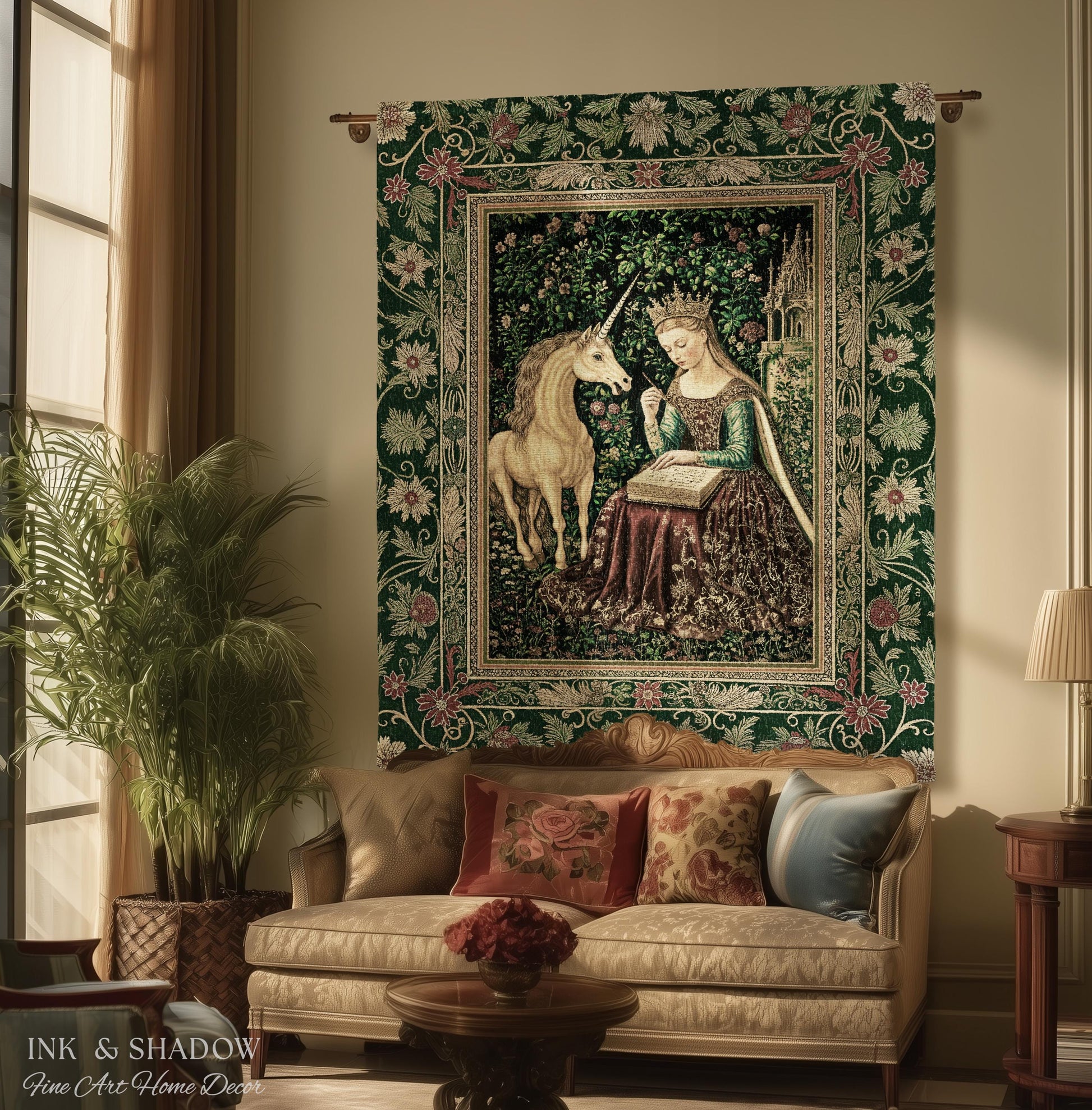 Whimsical Medieval Fantasy Throw Blanket | Rustic Storybook Cottagecore Coquette Regal Aesthetic Woven Tapestry Dark Royalcore Folklore |
