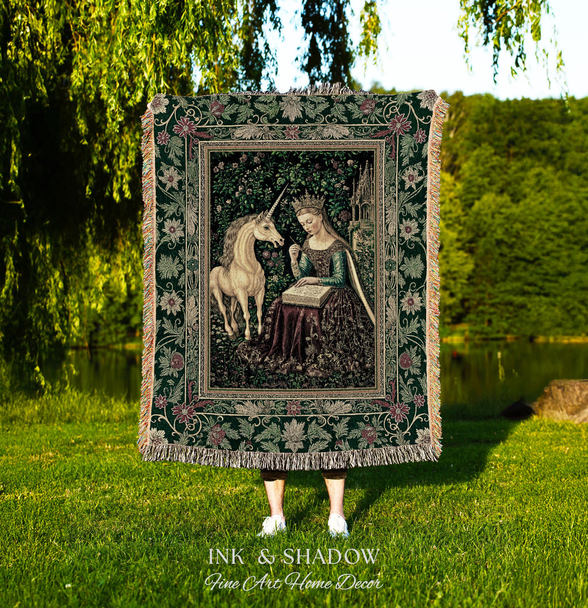 Whimsical Medieval Fantasy Throw Blanket | Rustic Storybook Cottagecore Coquette Regal Aesthetic Woven Tapestry Dark Royalcore Folklore |