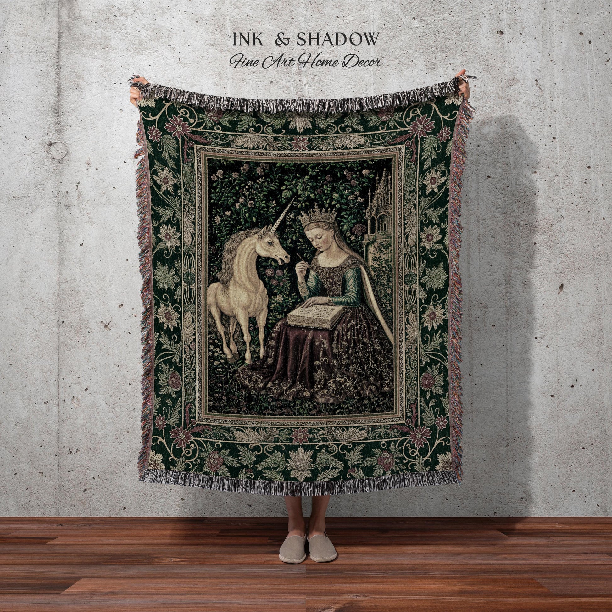 Whimsical Medieval Fantasy Throw Blanket | Rustic Storybook Cottagecore Coquette Regal Aesthetic Woven Tapestry Dark Royalcore Folklore |