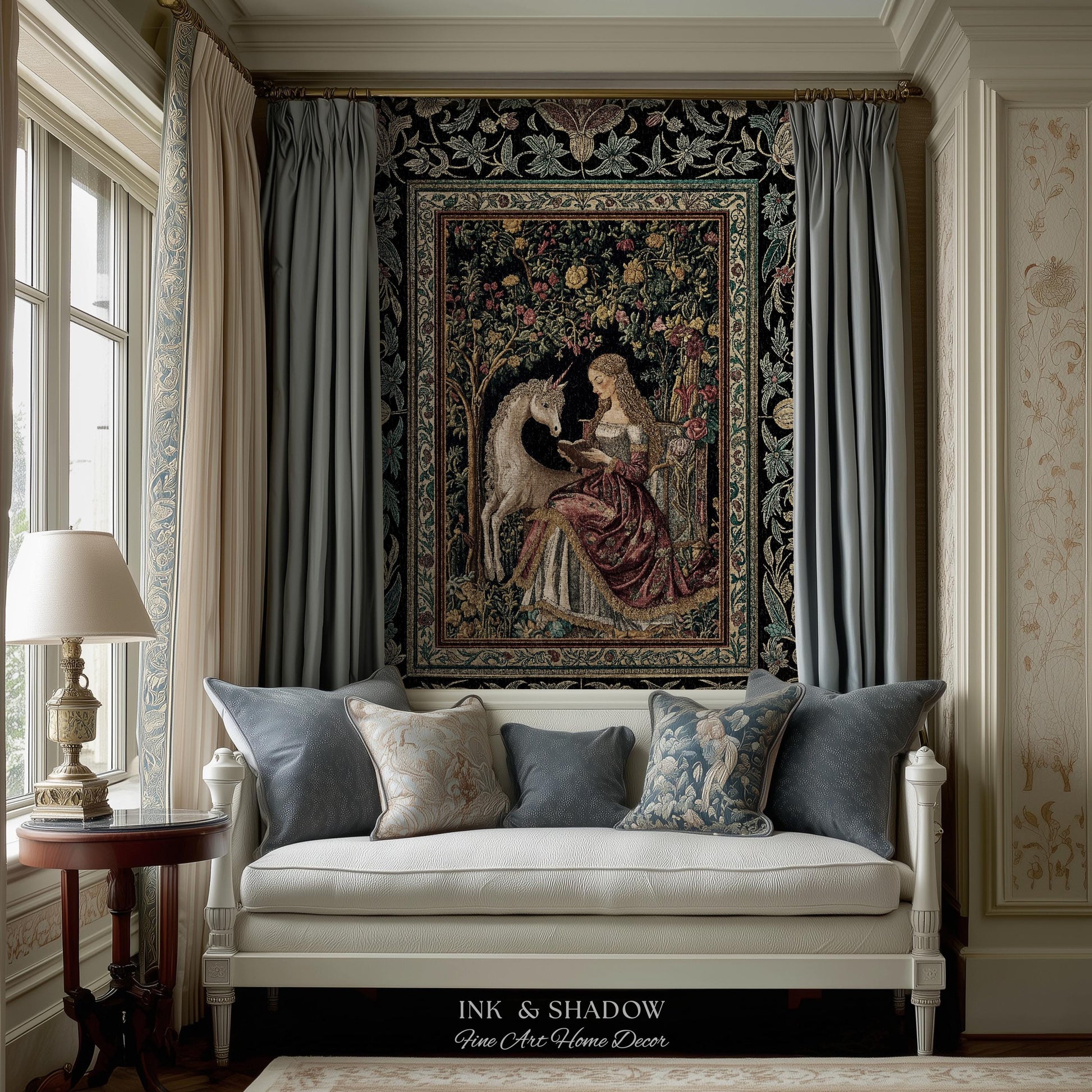 Royal Fairytale Botanical Throw Blanket | Rococo Storybook Decor Cottagecore Medieval Romance Princesscore Woven Tapestry Gothic Bedroom |