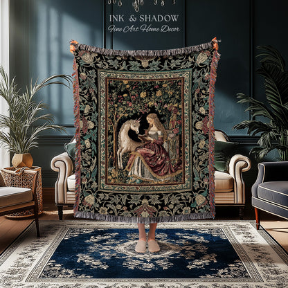 Royal Fairytale Botanical Throw Blanket | Rococo Storybook Decor Cottagecore Medieval Romance Princesscore Woven Tapestry Gothic Bedroom |