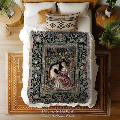 Royal Fairytale Botanical Throw Blanket | Rococo Storybook Decor Cottagecore Medieval Romance Princesscore Woven Tapestry Gothic Bedroom |