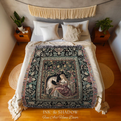 Royal Fairytale Botanical Throw Blanket | Rococo Storybook Decor Cottagecore Medieval Romance Princesscore Woven Tapestry Gothic Bedroom |
