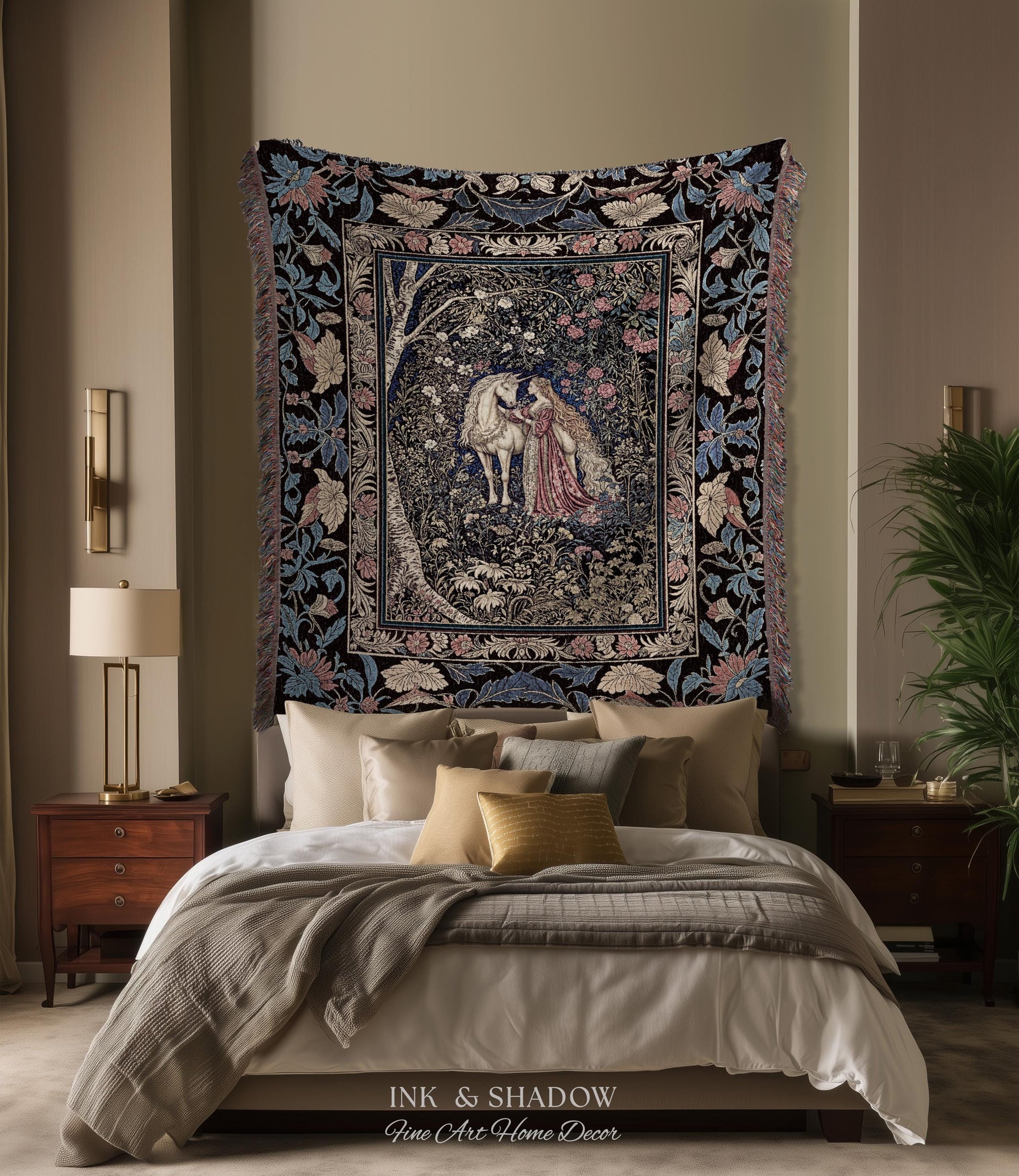 Fairy Forest Floral Maximalist Blanket | Pastel Coquette Light Academia Bedroom Ethereal Forest Spirits Dreamy Fairytale Woven Wall Tapestry
