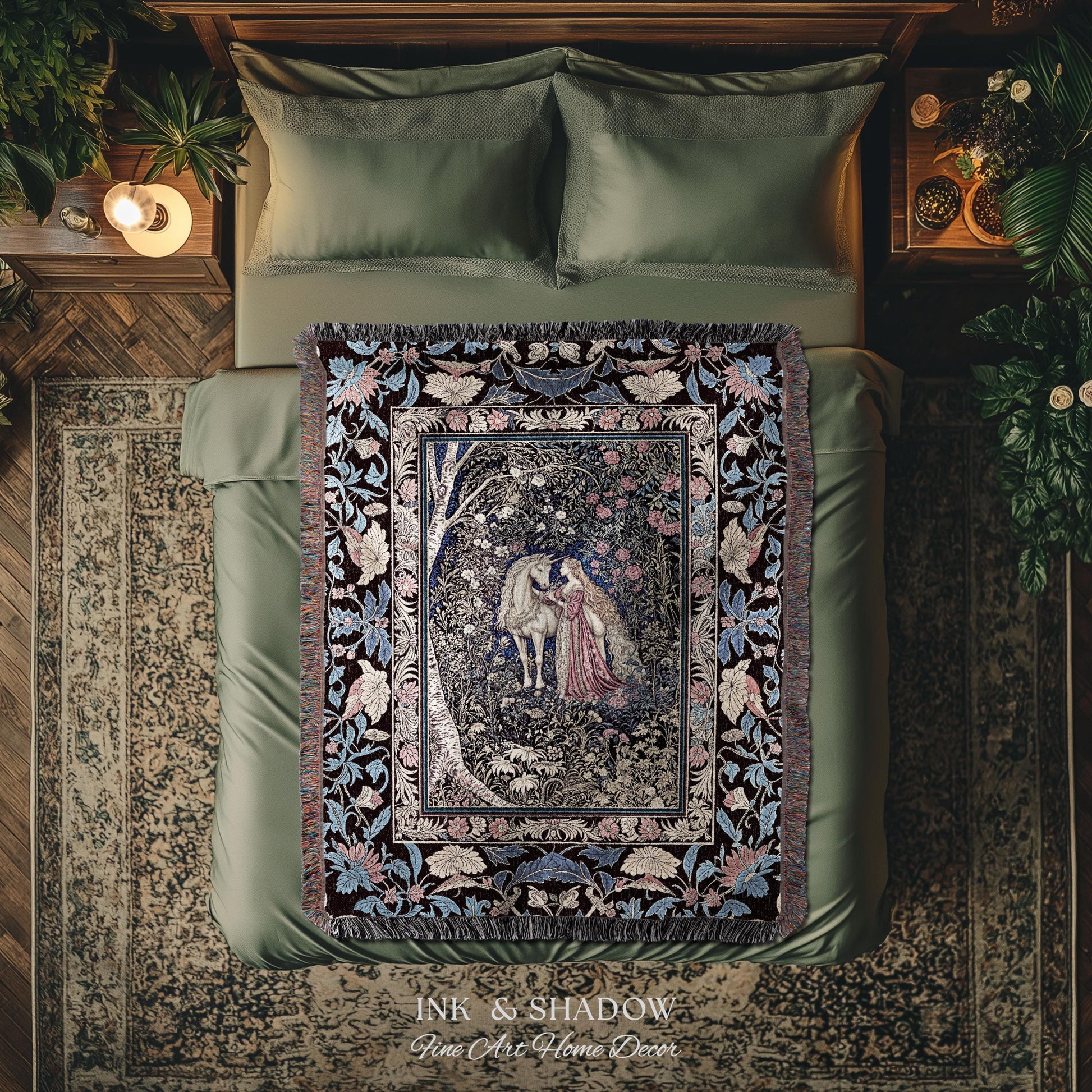 Fairy Forest Floral Maximalist Blanket | Pastel Coquette Light Academia Bedroom Ethereal Forest Spirits Dreamy Fairytale Woven Wall Tapestry