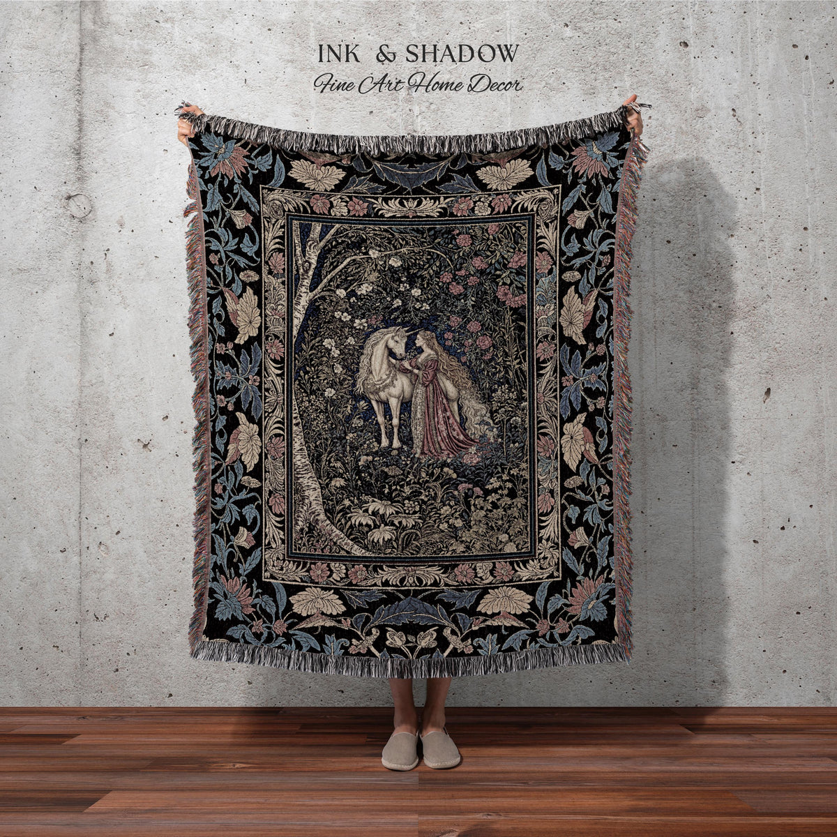 Fairy Forest Floral Maximalist Blanket | Pastel Coquette Light Academia Bedroom Ethereal Forest Spirits Dreamy Fairytale Woven Wall Tapestry