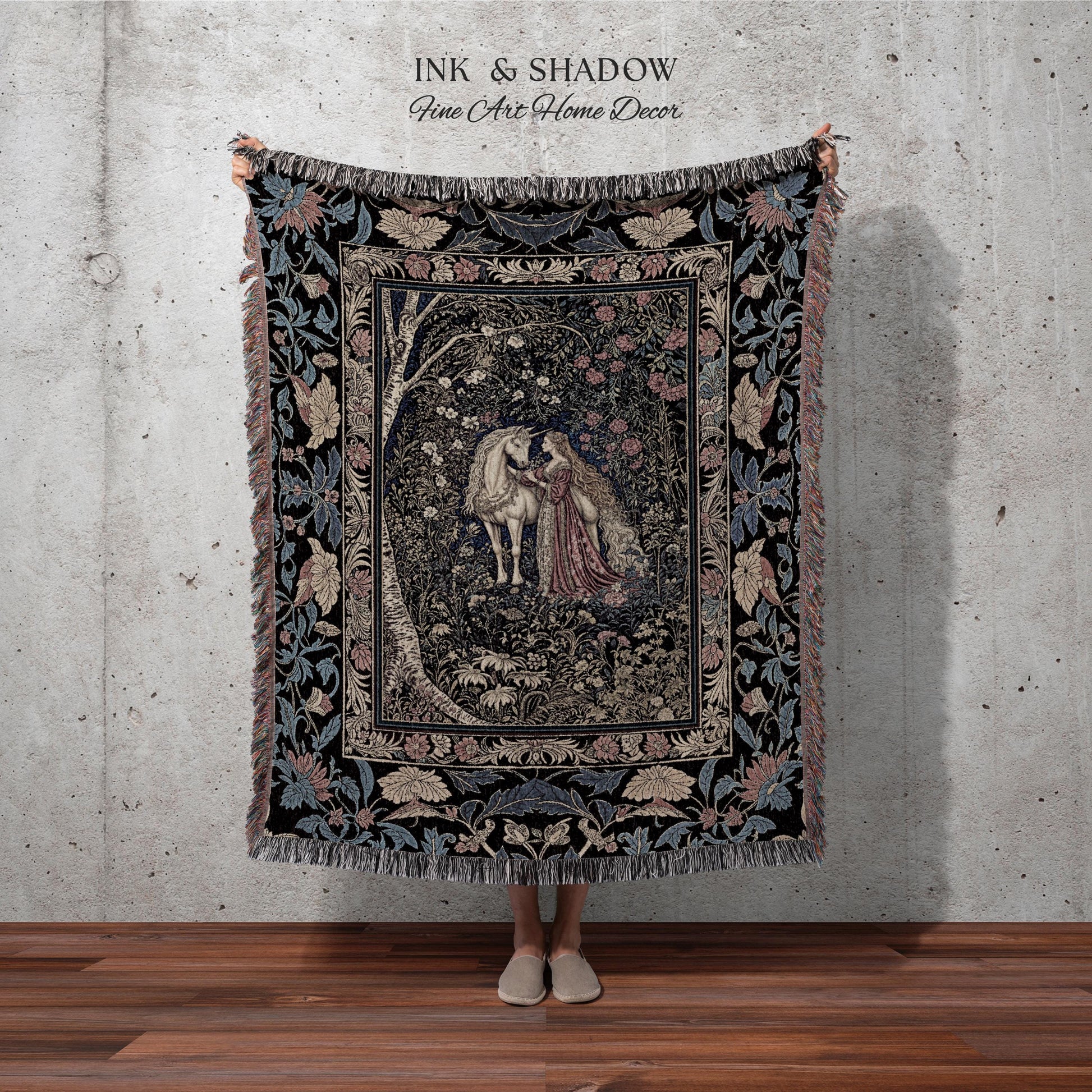 Fairy Forest Floral Maximalist Blanket | Pastel Coquette Light Academia Bedroom Ethereal Forest Spirits Dreamy Fairytale Woven Wall Tapestry