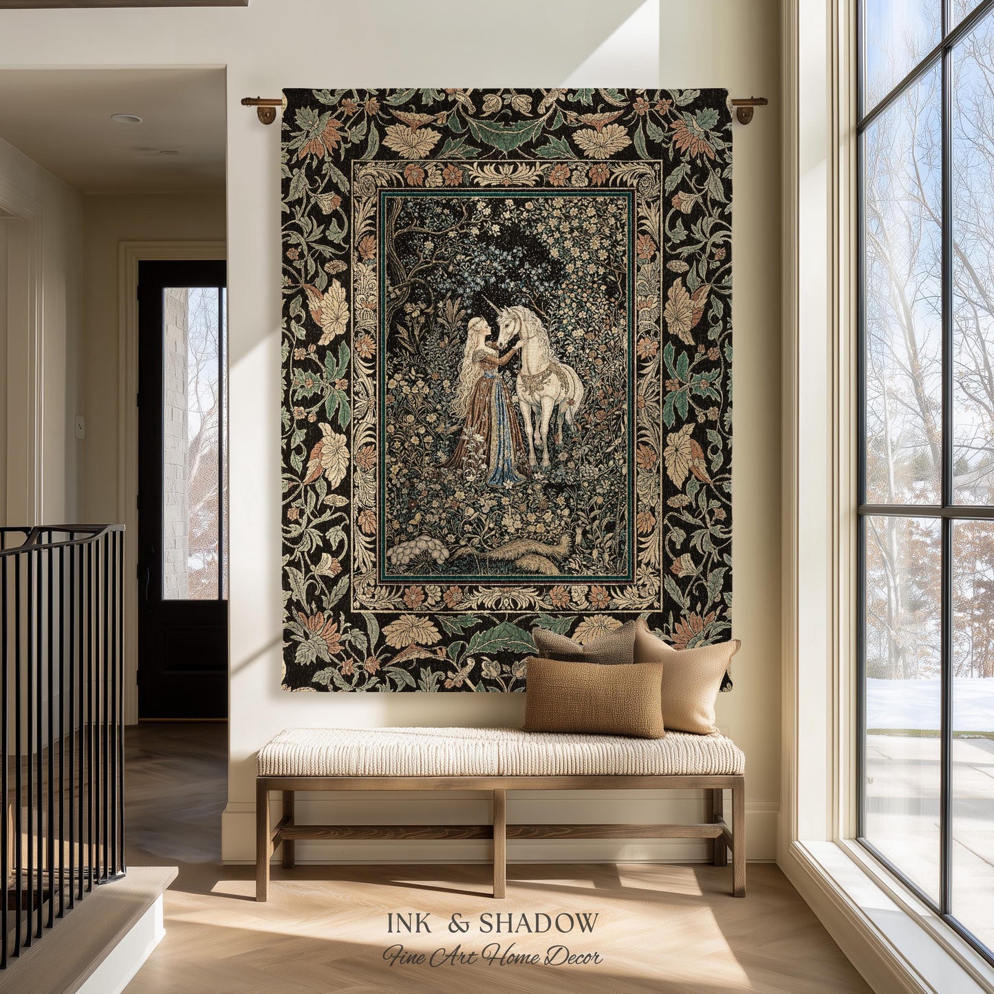 Magical Aesthetic Wildflower Throw Blanket | Ethereal Pastel Fairycore Mystic Medieval Woven Wall Tapestry Forest Spirits Dreamy Fairytale |