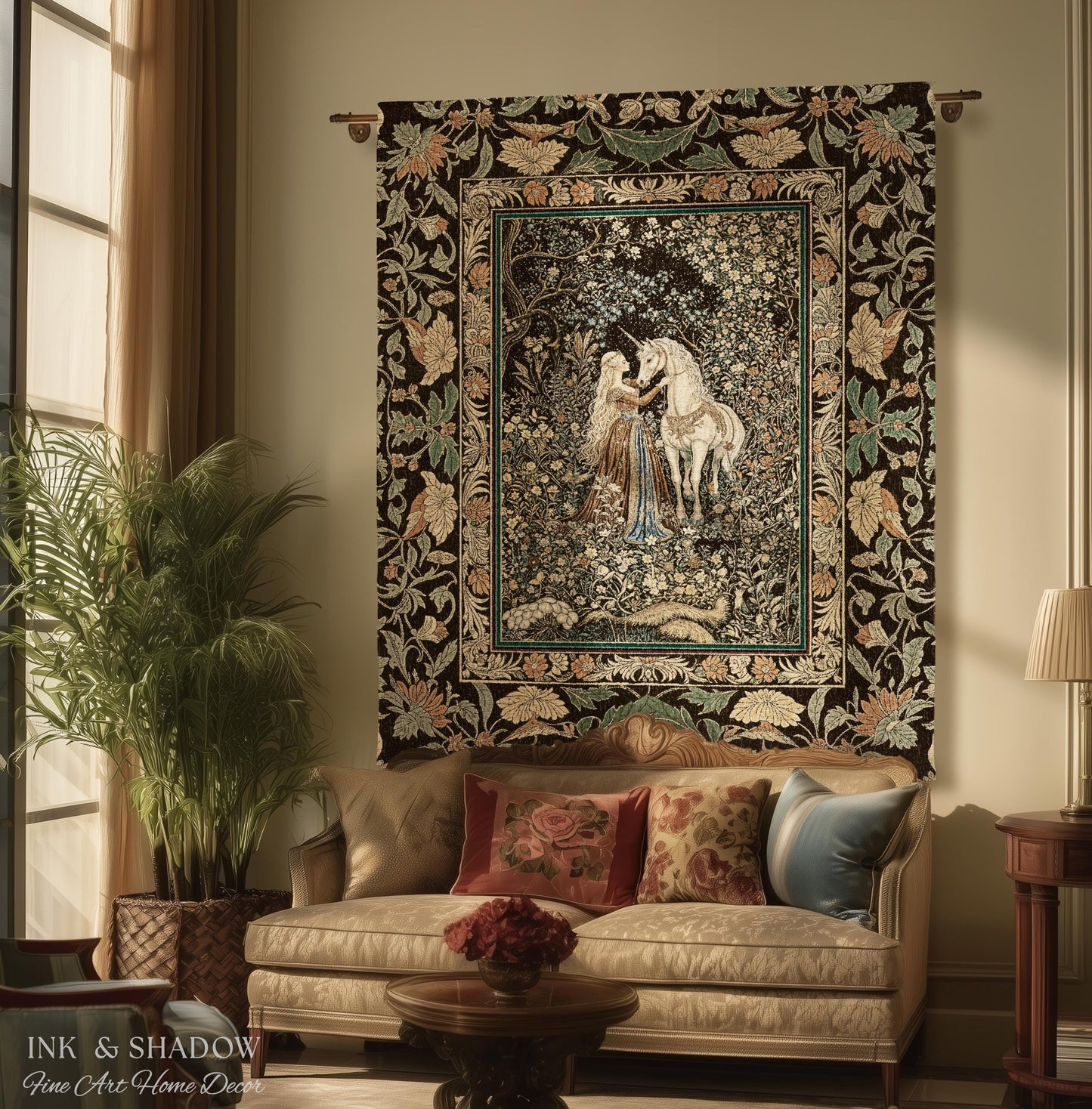 Magical Aesthetic Wildflower Throw Blanket | Ethereal Pastel Fairycore Mystic Medieval Woven Wall Tapestry Forest Spirits Dreamy Fairytale |