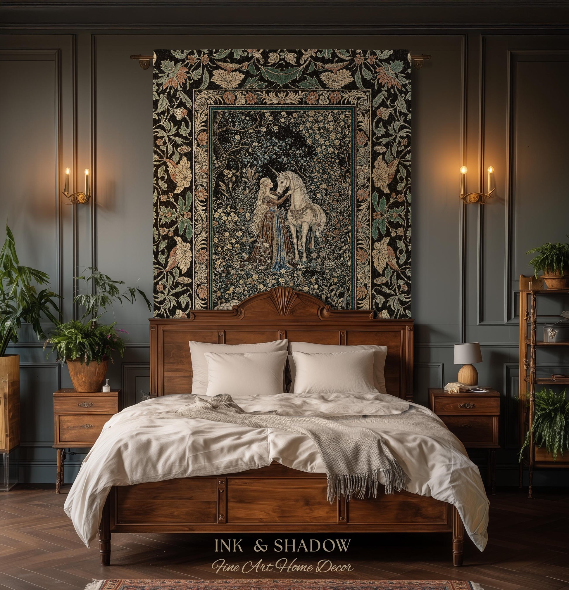 Magical Aesthetic Wildflower Throw Blanket | Ethereal Pastel Fairycore Mystic Medieval Woven Wall Tapestry Forest Spirits Dreamy Fairytale |