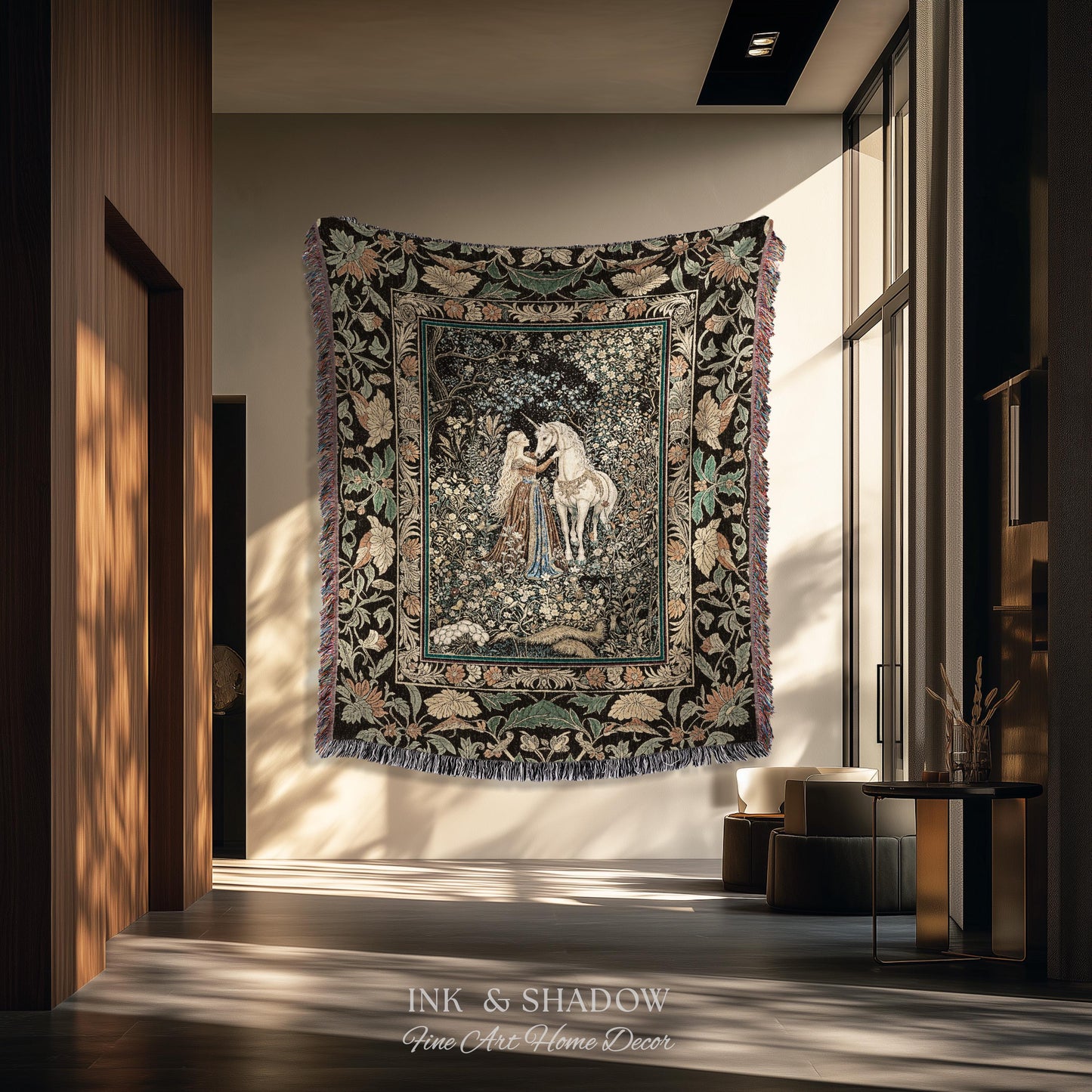 Magical Aesthetic Wildflower Throw Blanket | Ethereal Pastel Fairycore Mystic Medieval Woven Wall Tapestry Forest Spirits Dreamy Fairytale |