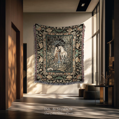 Magical Aesthetic Wildflower Throw Blanket | Ethereal Pastel Fairycore Mystic Medieval Woven Wall Tapestry Forest Spirits Dreamy Fairytale |