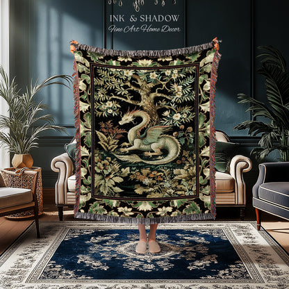 Mystical Fantasy Dragon Rug Runner Enchanting Dark Nature | Ancient Aesthetic Chinese Dragon Art Decor Ethereal Dragon Decoration Forestcore