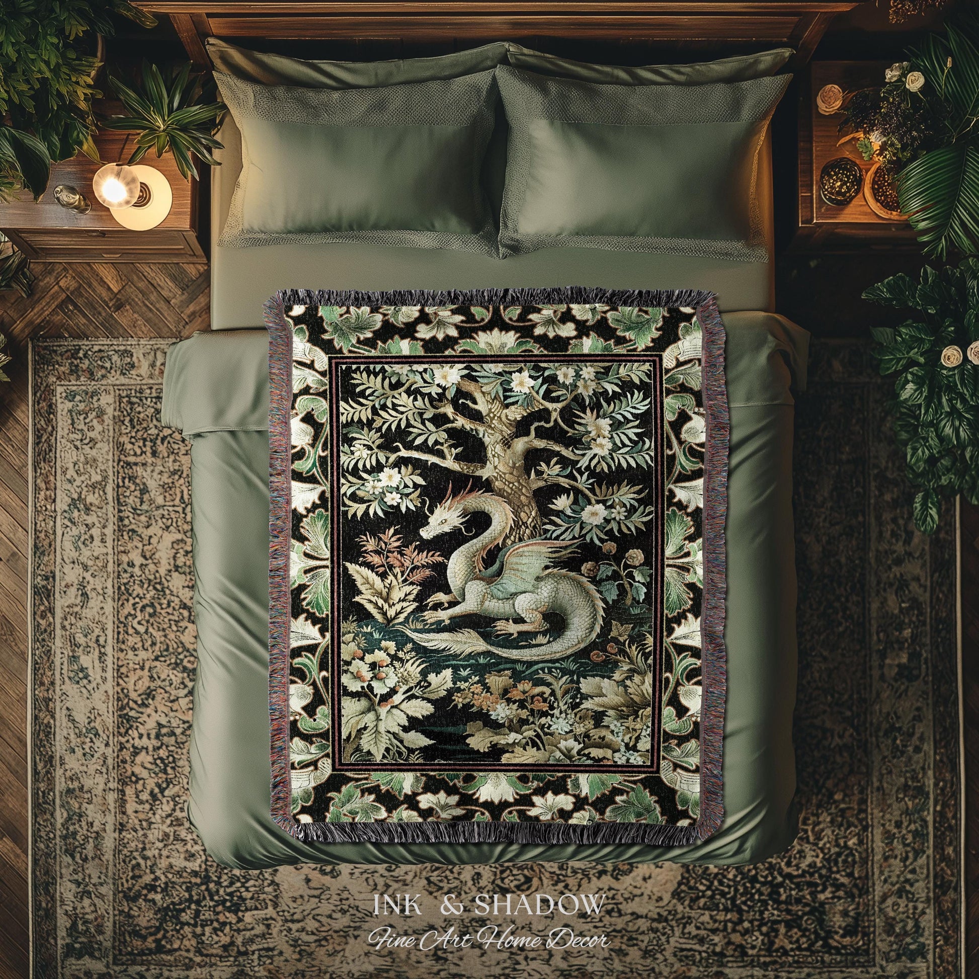 Mystical Fantasy Dragon Rug Runner Enchanting Dark Nature | Ancient Aesthetic Chinese Dragon Art Decor Ethereal Dragon Decoration Forestcore