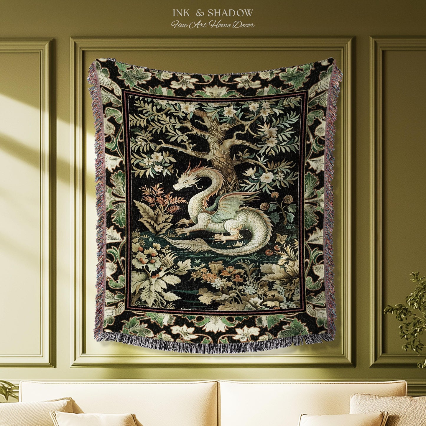 Mystical Fantasy Dragon Rug Runner Enchanting Dark Nature | Ancient Aesthetic Chinese Dragon Art Decor Ethereal Dragon Decoration Forestcore