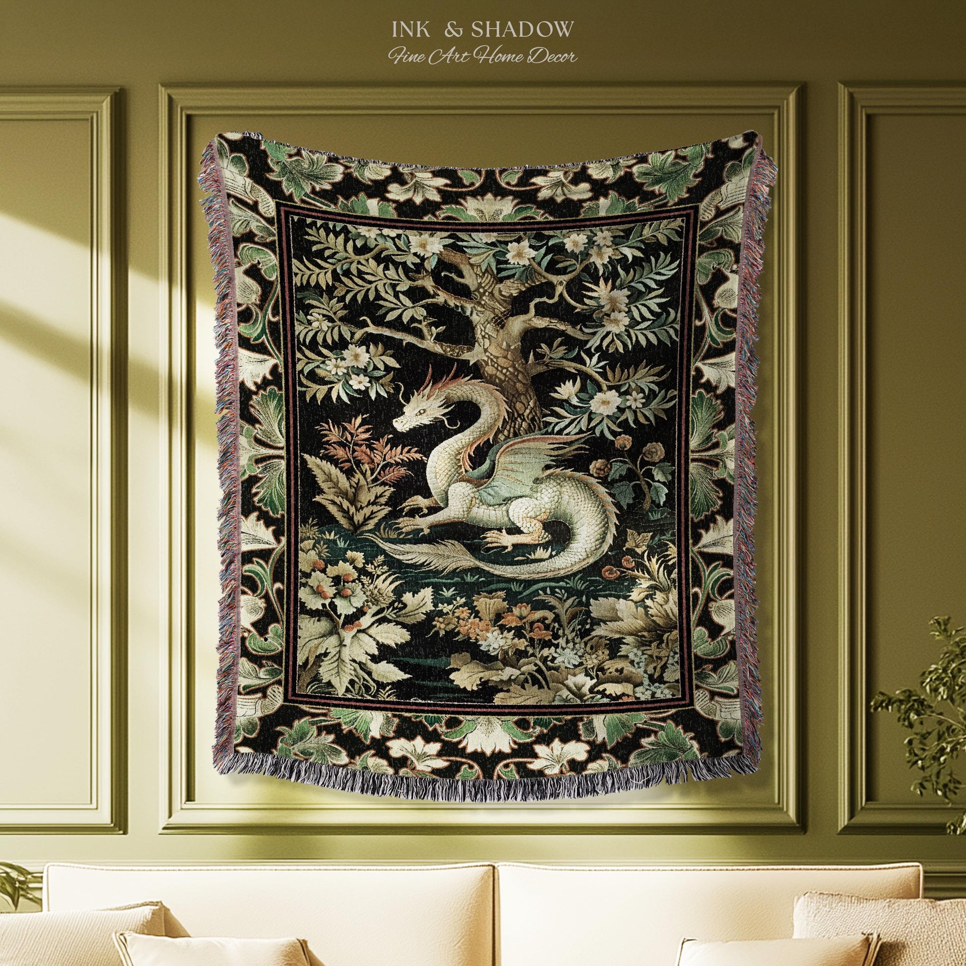 Mystical Fantasy Dragon Rug Runner Enchanting Dark Nature | Ancient Aesthetic Chinese Dragon Art Decor Ethereal Dragon Decoration Forestcore