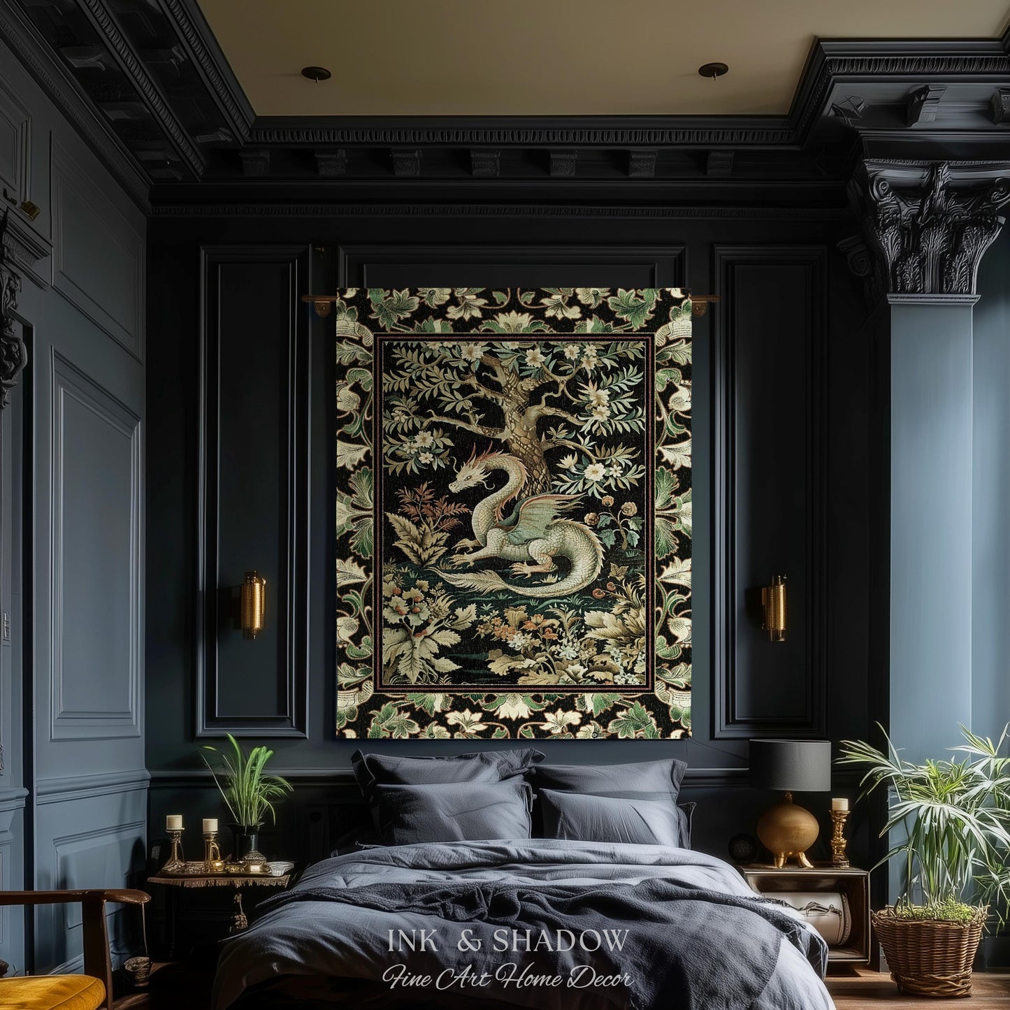 Mystical Fantasy Dragon Rug Runner Enchanting Dark Nature | Ancient Aesthetic Chinese Dragon Art Decor Ethereal Dragon Decoration Forestcore