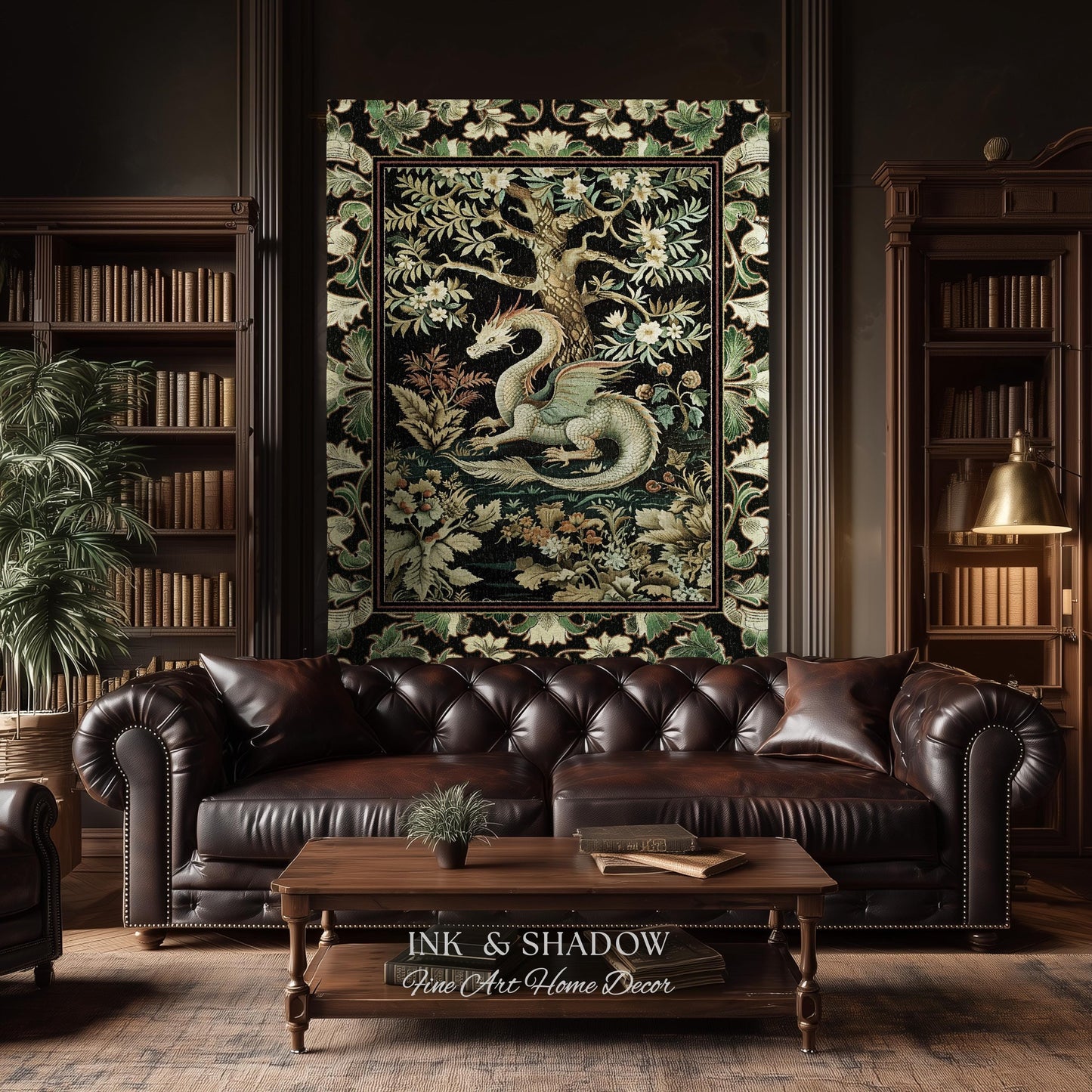 Mystical Fantasy Dragon Rug Runner Enchanting Dark Nature | Ancient Aesthetic Chinese Dragon Art Decor Ethereal Dragon Decoration Forestcore