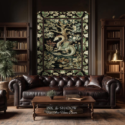 Mystical Fantasy Dragon Rug Runner Enchanting Dark Nature | Ancient Aesthetic Chinese Dragon Art Decor Ethereal Dragon Decoration Forestcore