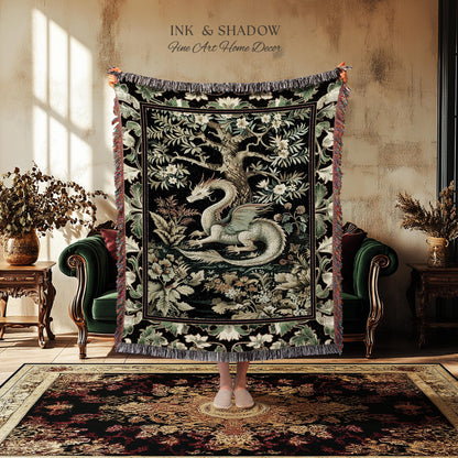 Mystical Fantasy Dragon Rug Runner Enchanting Dark Nature | Ancient Aesthetic Chinese Dragon Art Decor Ethereal Dragon Decoration Forestcore