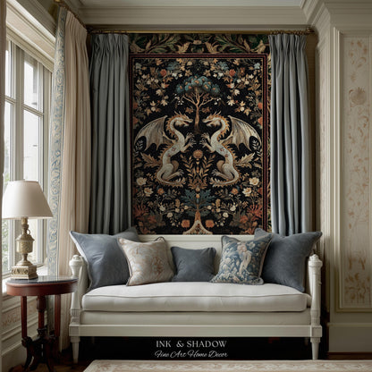 Rococo Dragon Blanket Ornate Baroque Art Nouveau Inspired Tapestry Throw Folklore Decor | Antique Aesthetic Maximalist Fantasy Home Decor