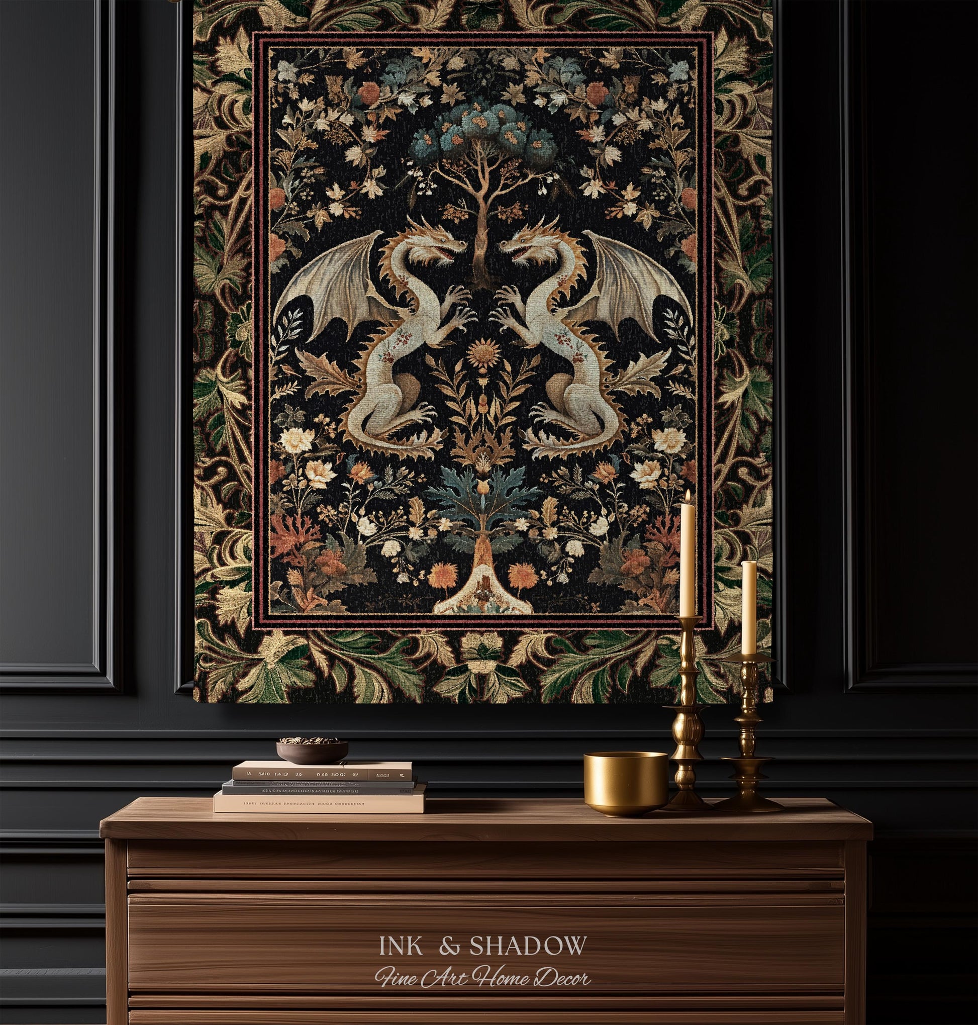 Rococo Dragon Blanket Ornate Baroque Art Nouveau Inspired Tapestry Throw Folklore Decor | Antique Aesthetic Maximalist Fantasy Home Decor