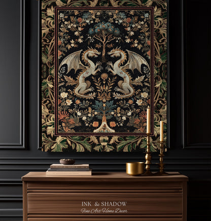 Rococo Dragon Blanket Ornate Baroque Art Nouveau Inspired Tapestry Throw Folklore Decor | Antique Aesthetic Maximalist Fantasy Home Decor