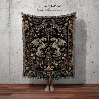 Rococo Dragon Blanket Ornate Baroque Art Nouveau Inspired Tapestry Throw Folklore Decor | Antique Aesthetic Maximalist Fantasy Home Decor