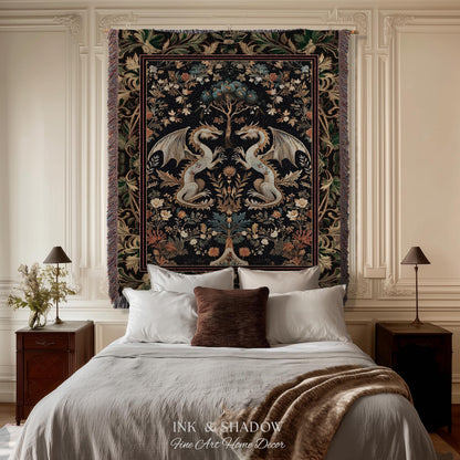 Rococo Dragon Blanket Ornate Baroque Art Nouveau Inspired Tapestry Throw Folklore Decor | Antique Aesthetic Maximalist Fantasy Home Decor