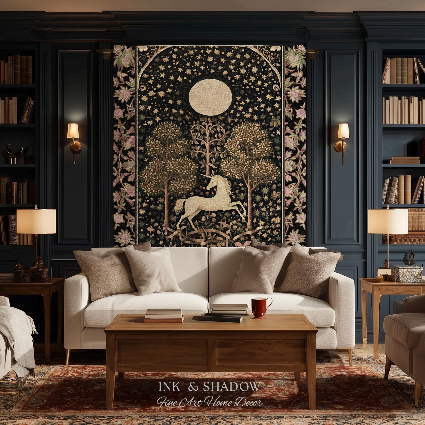 Princesscore Unicorn Tapestry Woven Folklore Aesthetic Whimsical Decor | Mystic Magical Moon Celestial Cottagecore Fairycore Throw Blanket