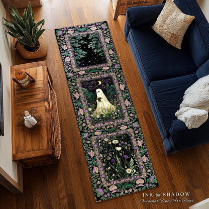 Moody Forest Spirit Ghost Accent Rug | Dark Whimsigoth Celestial Bedroom Rug Witchy Mystical Reading Room Decor Fall Home Aesthetic Cozy |