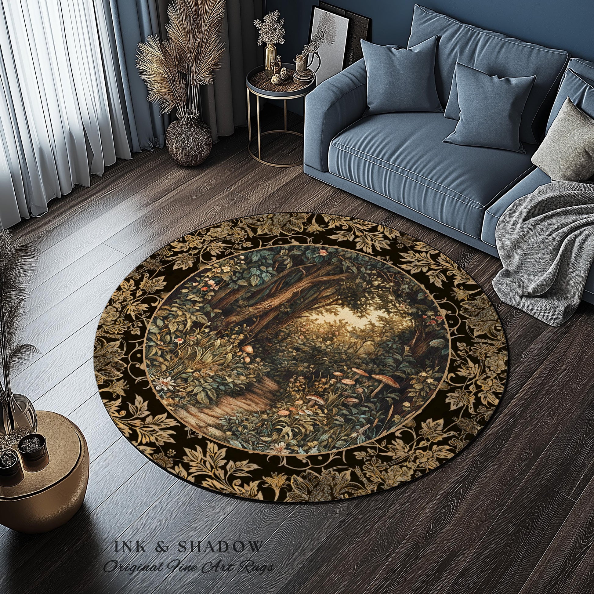 Mushroom Forest Magical Woodland Round Rug | Ethereal Mystic Academia Folklore Inspired Fairy Core Aesthetic Home Accent Rug Magical Whimsy