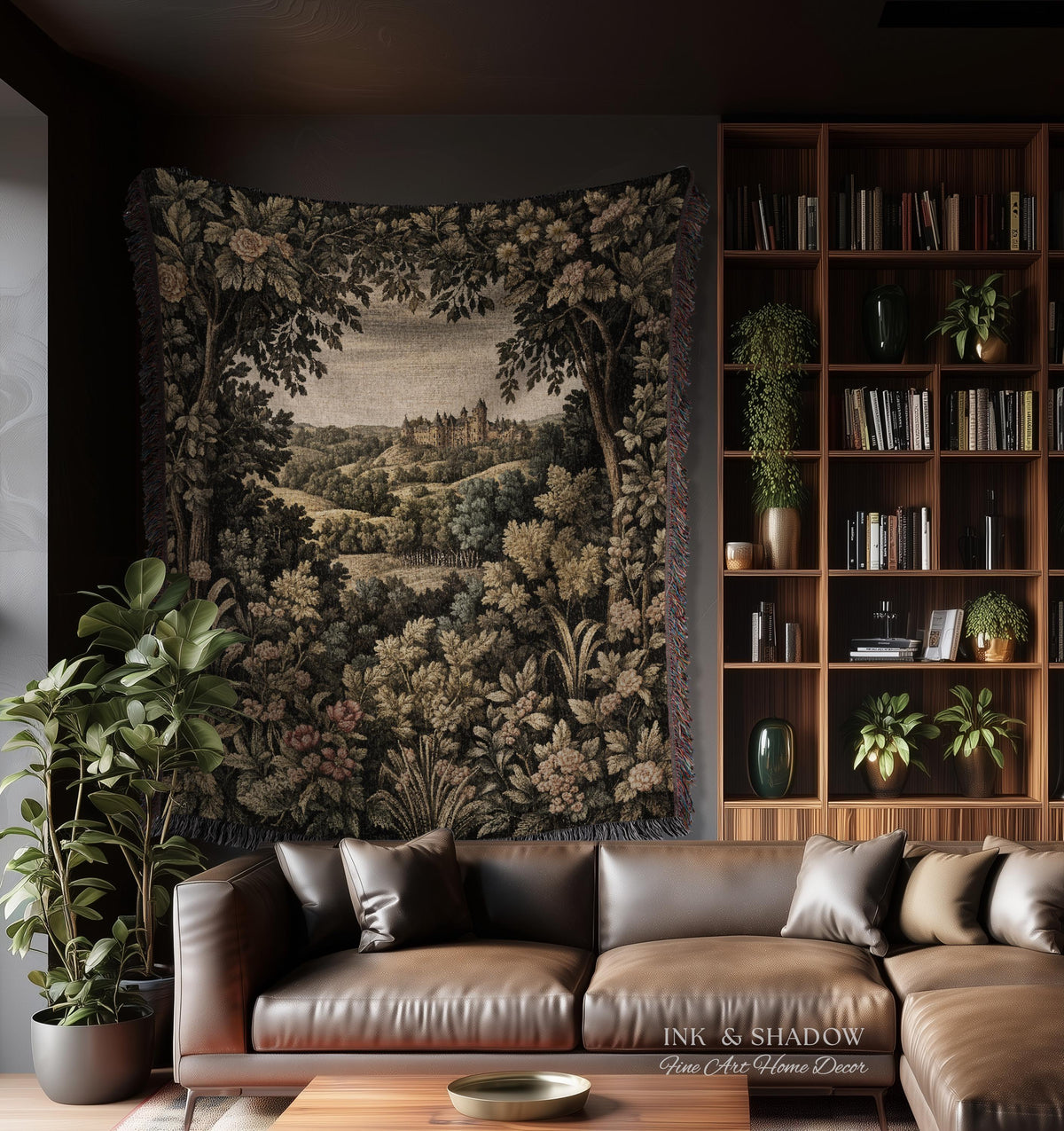 Medieval Meadow Tapestry Blanket | Rustic Fairytale Castle Landscape Woodland Fairy Folklore Princesscore Aesthetic Mystic Victorian Floral