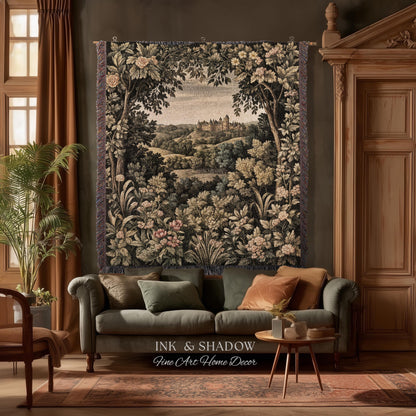 Medieval Meadow Tapestry Blanket | Rustic Fairytale Castle Landscape Woodland Fairy Folklore Princesscore Aesthetic Mystic Victorian Floral