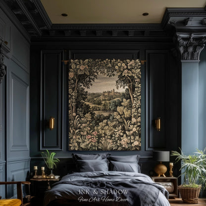 Medieval Meadow Tapestry Blanket | Rustic Fairytale Castle Landscape Woodland Fairy Folklore Princesscore Aesthetic Mystic Victorian Floral