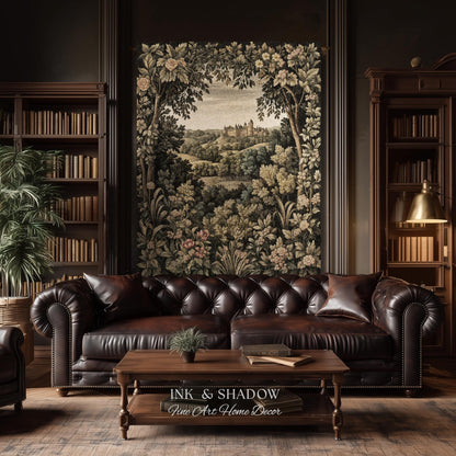 Medieval Meadow Tapestry Blanket | Rustic Fairytale Castle Landscape Woodland Fairy Folklore Princesscore Aesthetic Mystic Victorian Floral