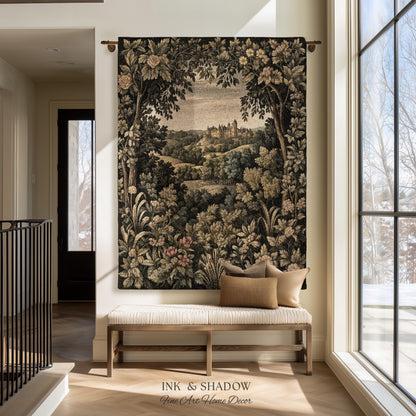 Medieval Meadow Tapestry Blanket | Rustic Fairytale Castle Landscape Woodland Fairy Folklore Princesscore Aesthetic Mystic Victorian Floral