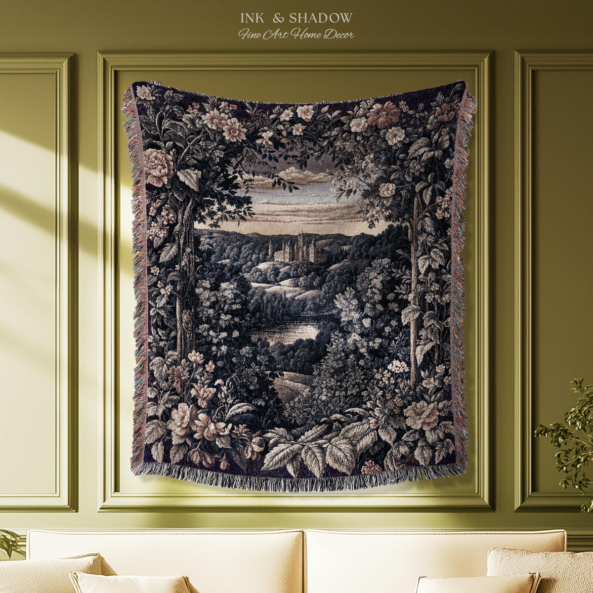 Pastel Fairy Aesthetic Wall Tapestry | Ethereal Woodland Floral Royalcore Woven Blanket Botanical Landscape Medieval Princess Rustic Decor