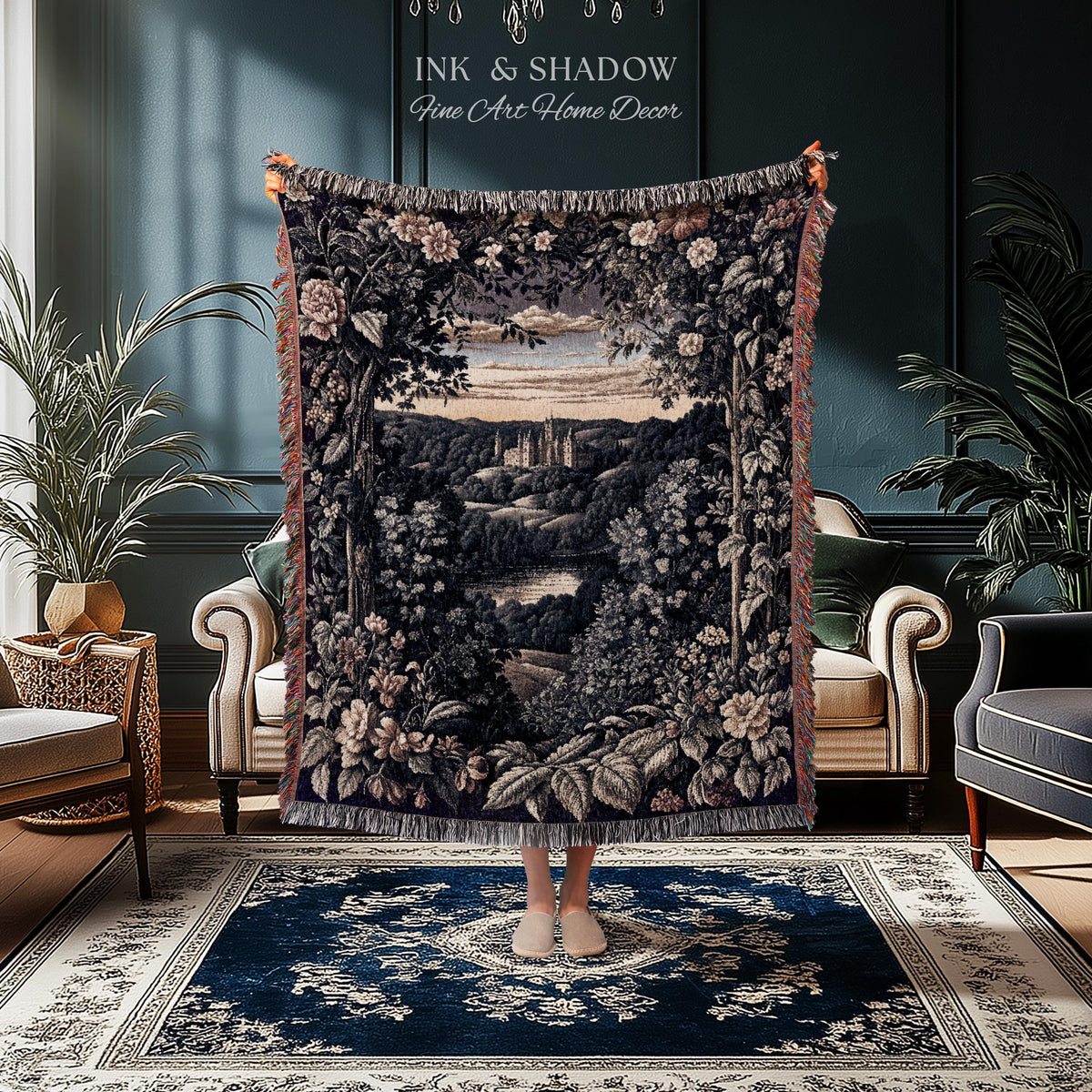 Pastel Fairy Aesthetic Wall Tapestry | Ethereal Woodland Floral Royalcore Woven Blanket Botanical Landscape Medieval Princess Rustic Decor