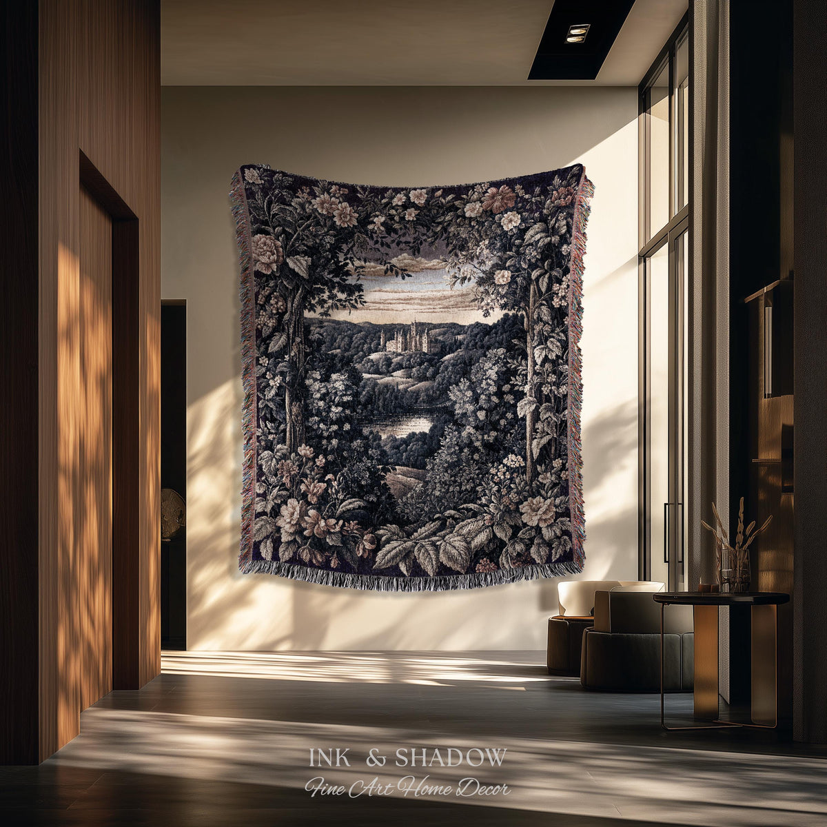 Pastel Fairy Aesthetic Wall Tapestry | Ethereal Woodland Floral Royalcore Woven Blanket Botanical Landscape Medieval Princess Rustic Decor