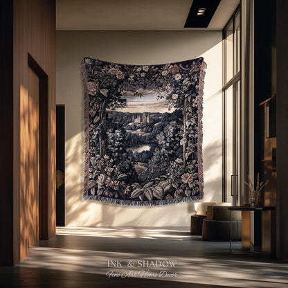Pastel Fairy Aesthetic Wall Tapestry | Ethereal Woodland Floral Royalcore Woven Blanket Botanical Landscape Medieval Princess Rustic Decor