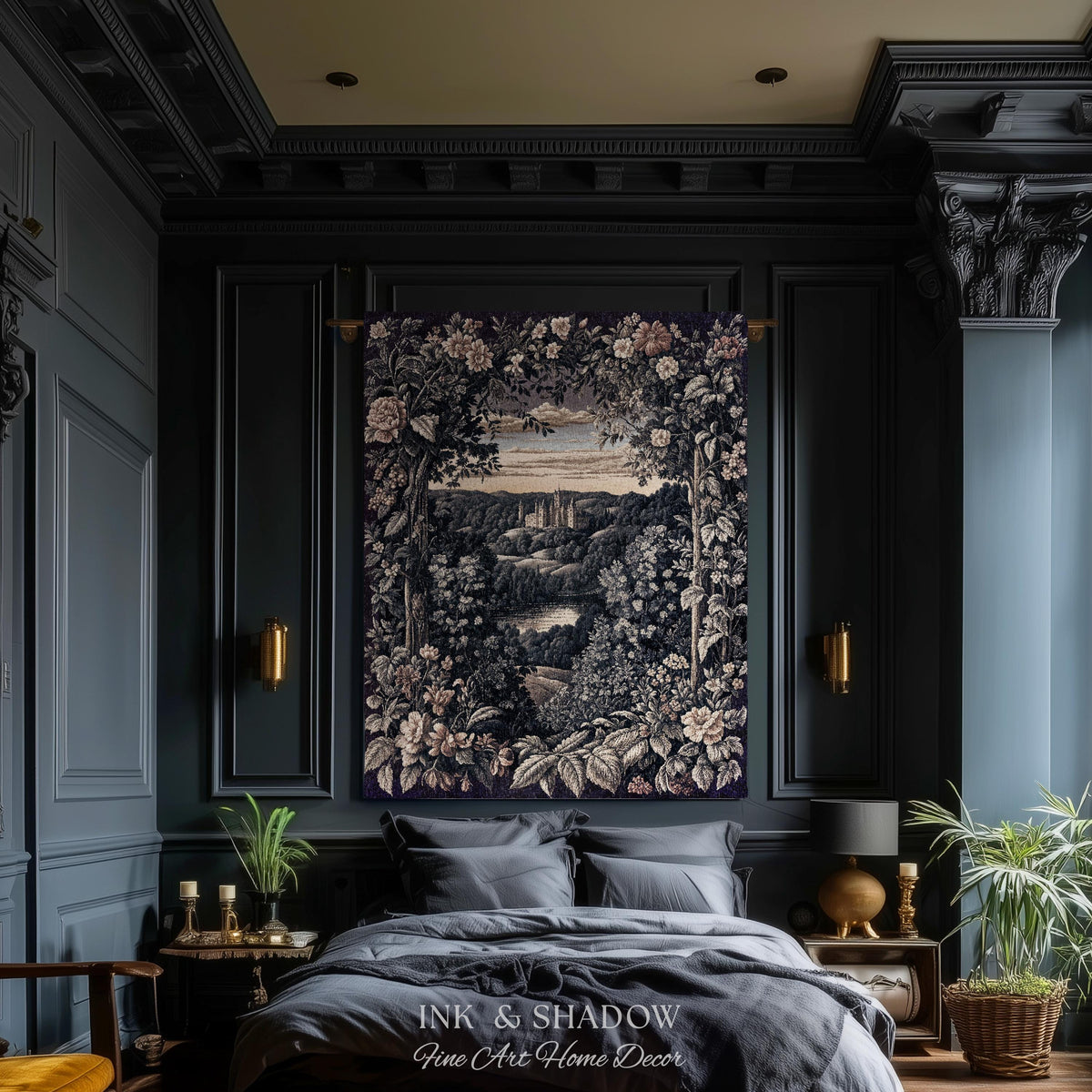 Pastel Fairy Aesthetic Wall Tapestry | Ethereal Woodland Floral Royalcore Woven Blanket Botanical Landscape Medieval Princess Rustic Decor