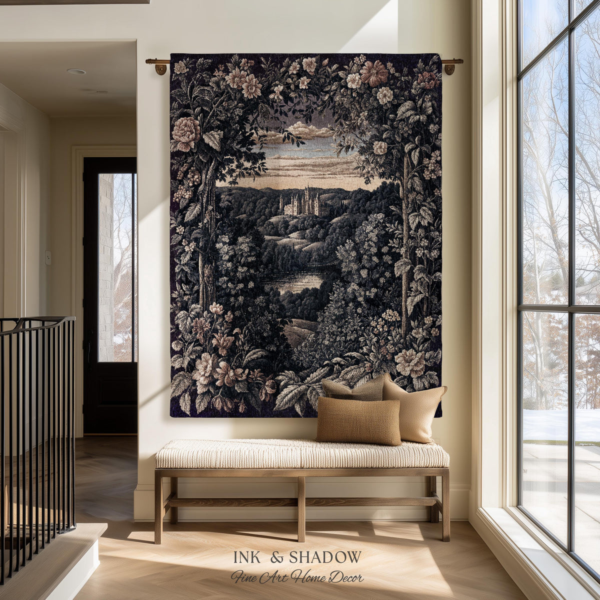 Pastel Fairy Aesthetic Wall Tapestry | Ethereal Woodland Floral Royalcore Woven Blanket Botanical Landscape Medieval Princess Rustic Decor