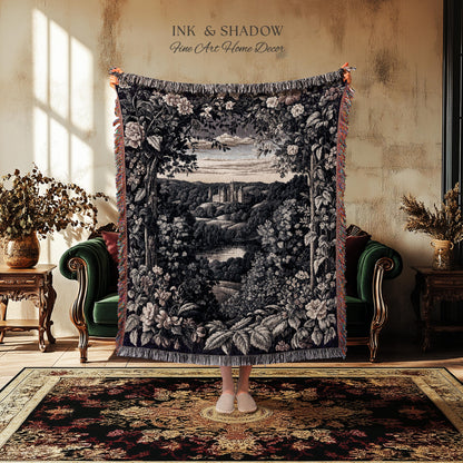 Pastel Fairy Aesthetic Wall Tapestry | Ethereal Woodland Floral Royalcore Woven Blanket Botanical Landscape Medieval Princess Rustic Decor